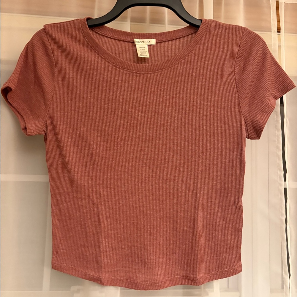 Bozzolo Mauve Ribbed Short Sleeve Top